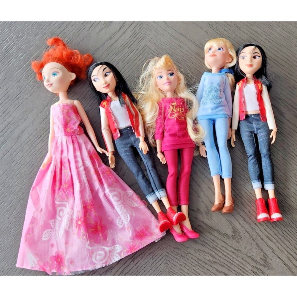 Disney Princess Comfy Squad Doll Lot Merida Mulan Aurora Cinderella 5pc